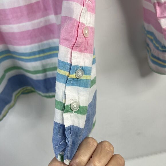 Talbots Petite Top Size LP L Popover Top Striped White Pink Blouse Pastel Collar - Picture 7 of 11